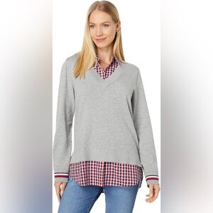 Tommy Hilfiger Layered Look Sweater Top Women’s Size 0X – Plaid Collar Cotton